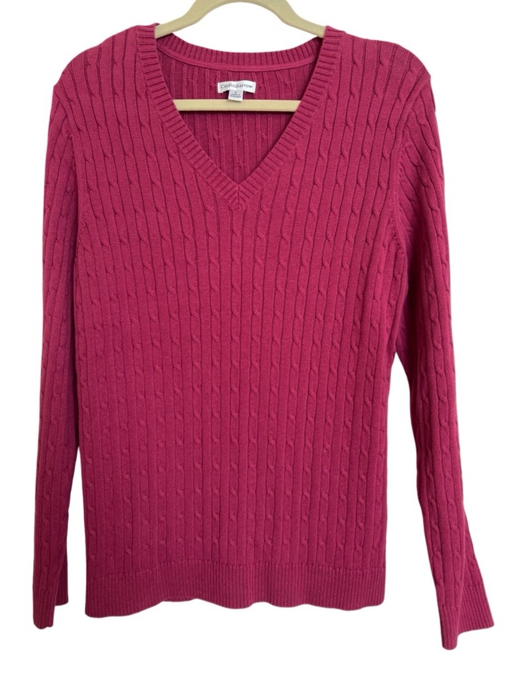 Croft & Barrow Ladies Magenta V-Neck Cable Knit Sweater SZ Large